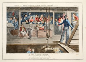 Mistr B, Hledání věcí, které nejsou přesně to, co očekával, hospoda. 1835 (ručně kolorovaná rytina) od George Cruikshank