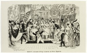 Květen - Nová scéna v opeře z ocelových leptů George Cruikshanka do komiksových almanachů: 1835-1853 od George Cruikshank