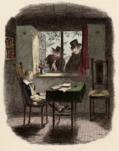 Monks a Fagin pozorují Olivera spícího v Maylie Library - Monks and the Jew - Ilustrace pro ""Oliver Twist"" (Oliver) (Dobrodružství Olivera Twista) od Charlese Dickense (1812-1870), George Cruikshank (1792-1878) ). od George Cruikshank
