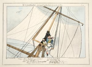 Mr. B. Mastheaded - aneb, užívat si čerstvý vzduch po 304., z The Progress of a Midshipman, 1835 (ručně kolorovaná rytina) od George Cruikshank