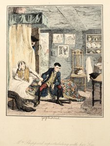 Paní Sheppardová expostuluje se svým synem, ilustrace z Jack Sheppard: A Romance od Williama Harrisona Ainswortha, vydáno 1839 (ručně kolorovaný lept) od George Cruikshank