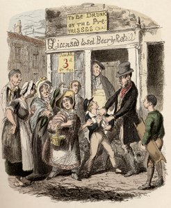 Nancy a Sikes unesou Olivera na ulici - Oliver se dožaduje svých láskyplných přátel - Ilustrace k "Oliveru Twistovi" (Olivier) (The Adventures of Oliver Twist) od Charlese Dickense (1812-1870), autor George Cruikshank (1792-1878) . od George Cruikshank