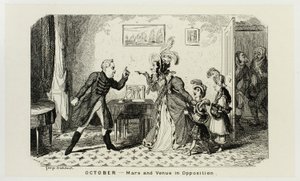 Říjen - Mars a Venuše v opozici z ocelových leptů George Cruikshanka do komiksových almanachů: 1835-1853 od George Cruikshank