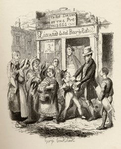 Oliver, kterého si nárokují jeho laskaví přátelé, z knihy "The Adventures of Oliver Twist" od Charlese Dickense (1812-70), 1838, vydáno nakladatelstvím Chapman und Hall, 1901. od George Cruikshank