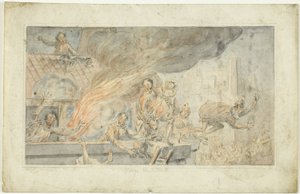 Lidé prchající z hořící budovy od George Cruikshank