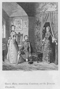 Queen Mary překvapující Courtenay a princeznu Alžbětu (rytina) od George Cruikshank