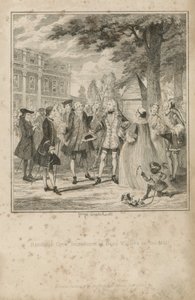 Randulph Crew představil Beau Villiers na Mall od George Cruikshank