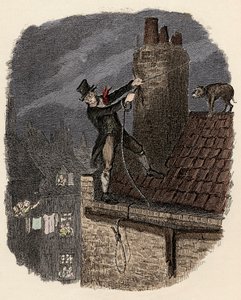 Sikes, následovaný svým psem, se snaží utéct - Poslední šance - Ilustrace k filmu "Olivier Twist" (Olivier) (Dobrodružství Olivera Twista) od Charlese Dickense (1812-1870), od George Cruikshanka (1792-1878) . od George Cruikshank