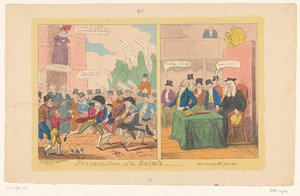 Karikatura anglické domácí politiky, 1820 Pronásledování svatých od George Cruikshank