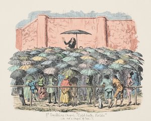 St Swithuns Chapel Pole se studenými lázněmi, hospoda. 1833 (ručně kolorovaná rytina) od George Cruikshank