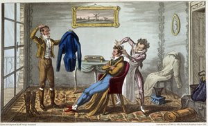 Tailleur et coiffeur à domicile - v “”Život v Paříži”” od Davida Careyho, ill. od George Cruikshank, ed. Fairburn, Londýn od George Cruikshank