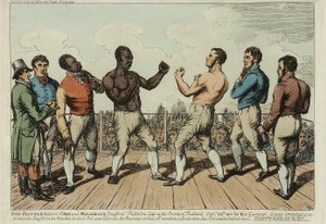 Bitva mezi Cribbem a Molineauxem (barevný lept) od George Cruikshank