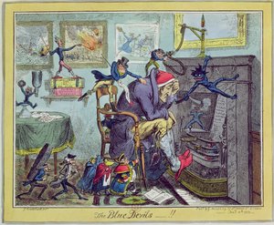 "Modří ďáblové!", vydala Hannah Humphrey, 10. ledna 1823 od George Cruikshank