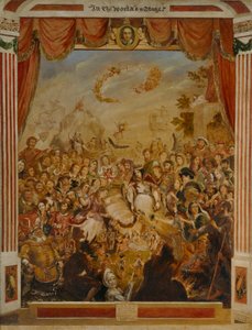 První vystoupení Williama Shakespeara na jevišti divadla Globe od George Cruikshank