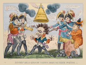 Hlava velkého národa v podivné situaci, 1813 (ručně kolorovaný lept) od George Cruikshank