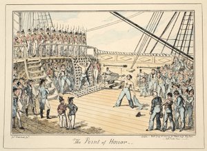 Bod cti, z nemocnice Greenwich, série námořních náčrtů, popis života válečného muže, hospoda. 1825 (ručně kolorovaná rytina) od George Cruikshank
