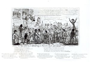 The Spa Fields Orator Hunt-ing for Popularity to Do-Good!!, vyd. J. Sidebotham, 1817 od George Cruikshank