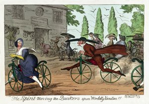 The Spirit move the Quakers upon Worldly Vanities!!, hospoda. 1819 (ručně kolorovaná rytina) od George Cruikshank