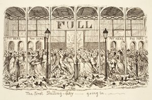 První šilinkový den - Vstup, hospoda. 1851 (rytina) od George Cruikshank