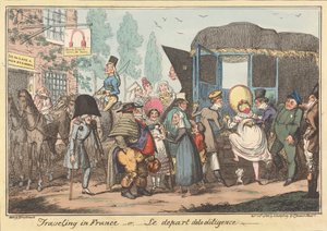 Cestování po Francii -nebo, -Odjezd dostavníku od George Cruikshank