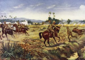 Vojín Charles Hull zachraňující život kapitána G E D Learoyda, Hafiz Kor, Severozápadní hranice, Indie, 5. září 1915
