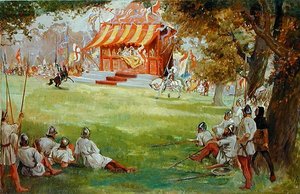 Rytířský turnaj, od Sira Nigela a bílé společnosti od Sira Arthura Conana Doylese (1859-1930) (olej na plátně položeném na palubě) (viz také 140868) od George Edmund Butler