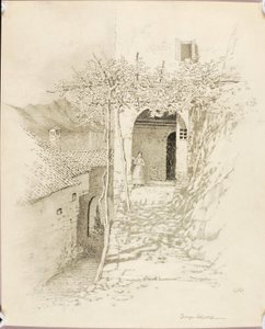 Bez názvu (přenosová kresba pro Vesnická ulice, Luganské jezero, Itálie [č. 1]) od George Elbert Burr