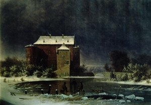 Strašidelný dům ve sněhu, 1848 (olej) od George Emil Libert