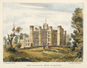Nový palác, Kew Gardens, deska 1 z Kew Gardens: Série 24 kreseb na kameni, vyryto Charlesem Hullmandlem (1789-1850) vydáno 1820 (ručně kolorované lito)