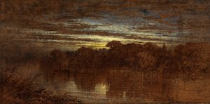 Twilight on the Avon, Ruins of Kenilworth Castle in the Distance (olej na palubě) od George F. Teniswood