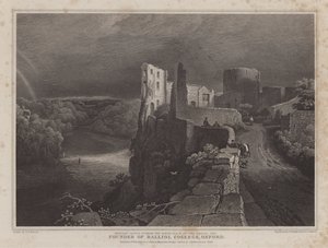 Barnard Castle, Durham, rodiště Johna Balliola, zakladatele Balliol College, Oxford (rytina) od George Fennel (after) Robson
