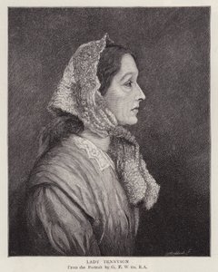Portrét Emily Tennysonové, Lady Tennysonové, manželky laureáta anglického básníka Alfreda, Lorda Tennysona (litho) od George Frederick (after) Watts