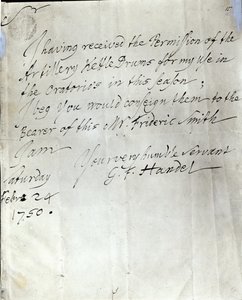 Dopis od George Fredericka Händela z 24. února 1750 od George Frederick Handel