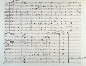 Strana otevření partitury „The Messiah“ (Mesiáš) naturalizovaného anglického německého skladatele George Fredericka Händela (Georg Friedrich Handel
