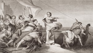 Král Alfréd pobízel Anglosasy k odrazení invaze Dánů v roce 876, z „Ilustrace anglické a skotské historie“ svazek I od George Frederick Watts