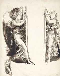 Studie pro anděly u soudu smrti (pero a hnědý inkoust přes grafit) od George Frederick Watts