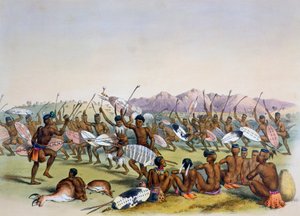 „Zuluský lovecký tanec poblíž pohoří Engooi“, 1849
