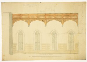 New College Oxford: Design for New Hall Roof, 1865 (pero a inkoust na papíře)
