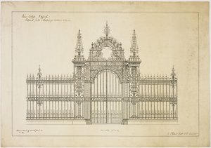 New College Oxford: Navrhované brány a zábradlí pro vstup do zahrady od George Gilbert Scott