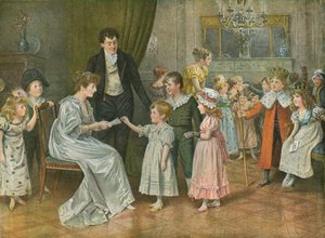 Twelth-Night: dětská párty. Losování postav z Twelth-Night od George Goodwin Kilburne