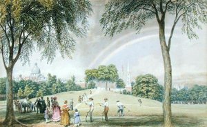 Odpolední Rainbow - Boston Common z Charles Street Mall, Boston, Massachusetts, cca 1830-40 (akvarel na papíře)