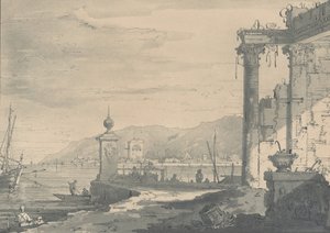 Pobřežní scéna s klasickou ruinou vpravo, 1811.
