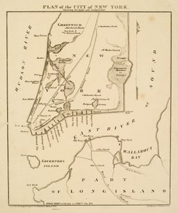 Plán města New York zobrazující vytvořené [sic] a bažiny, 1856 (černý inkoust na papíře)
