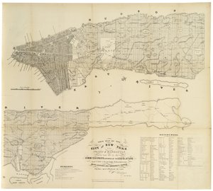 Tato mapa města New York a ostrova Manhattan tak, jak byla stanovena komisaři jmenovanými zákonodárným sborem. . ., 1853 (černý inkoust na papíře)