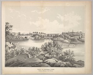 Pohled v Central Parku s Balcony Bridge a Oak Bridge Valentines Manual, 1861.