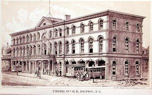 Pohled na železniční vozovnu Third Avenue, ilustrace pro 