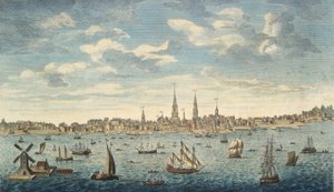 Východní výhledový pohled na město Philadelphia, v provincii Pensylvánie, v Severní Americe: převzato z Jersey Shore, hospoda. Londýn, 1774 (ručně kolorovaná rytina) od George Heap