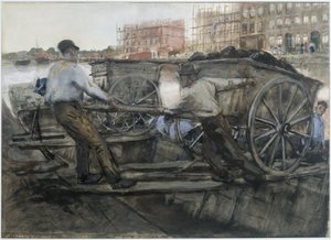 Dělníci táhnoucí těžce nakládací vozík na Jacob van Lennepkade, Amsterdam od George Hendrik Breitner