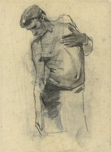 Modelová studie stojícího polonahého muže, dívá se dolů od George Hendrik Breitner
