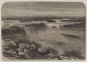Pokrok prince z Walesu v Kanadě, pohled na část města a řeku Ottawa, z Barrack Hill, místa nových budov parlamentu od George Henry Andrews